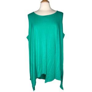 Susan Graver Teal LagenLook Tank Top Handkerchief Hem Line Plus Size Flowy